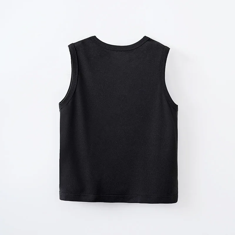 Boys Sleeveless Top Cartoon Greeting Bear Summer Comfortable Children's Clothing Baby Black Round Neck T-Shirt