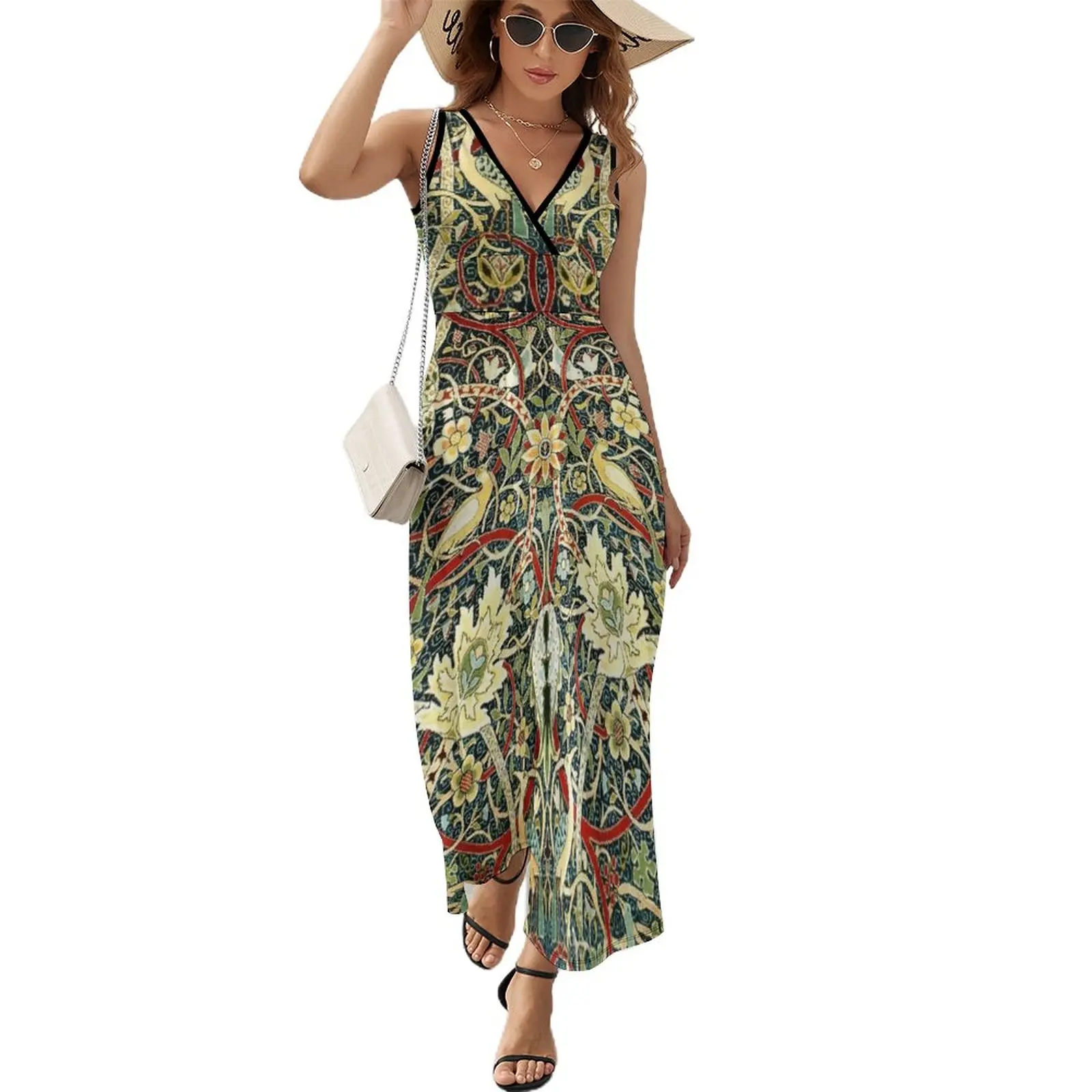 

William Morris Bullerswood Antique Rug Print Sleeveless Dress Woman fashion elegant women's dresses sale Woman clothing