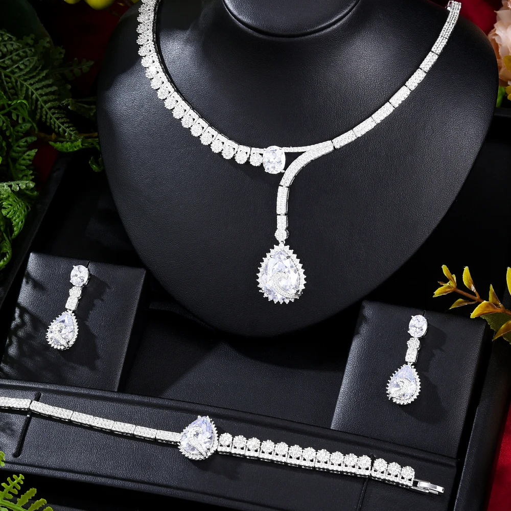 

Missvikki New Luxury Trendy Shiny Necklace Earrings Ring For Women Shiny Cubic Zircon Bridal Wedding Engagement Jewelry Sets