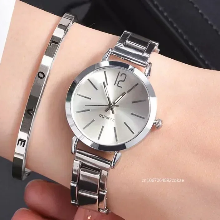 Ladies Fashion Simple Digital Alloy with Quartz Watch Bracelet 2pcs Set Luxury Women Simple Dial Ladies Watches Reloj Mujer - Image 2
