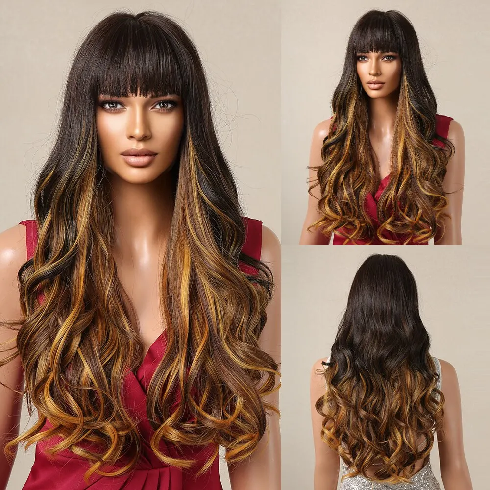 lange-gewellte-schwarz-braun-goldene-per-cken-orange-gelb-cosplay-haar
