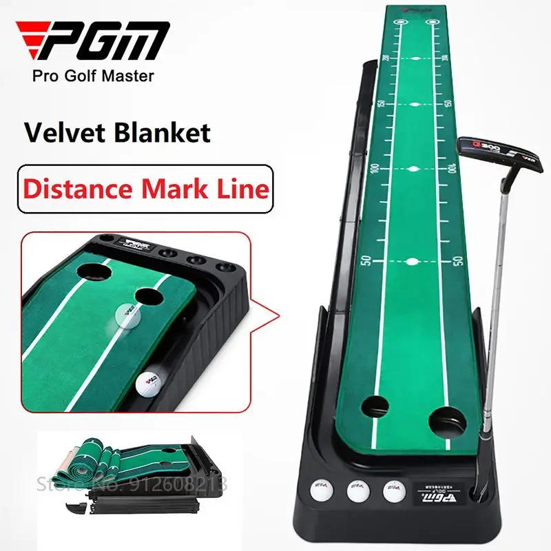 

PGM 3m Golf Putting Mat Golf Putter Trainer Portable Practice Carpet Auto Ball Return Velvet Balnket with Baffle Training Green