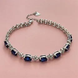 Elegant Dark Blue Gemstone Bracelet in Sterling Silver - Versatile and Fashionable Gift - 20cm (QH151)