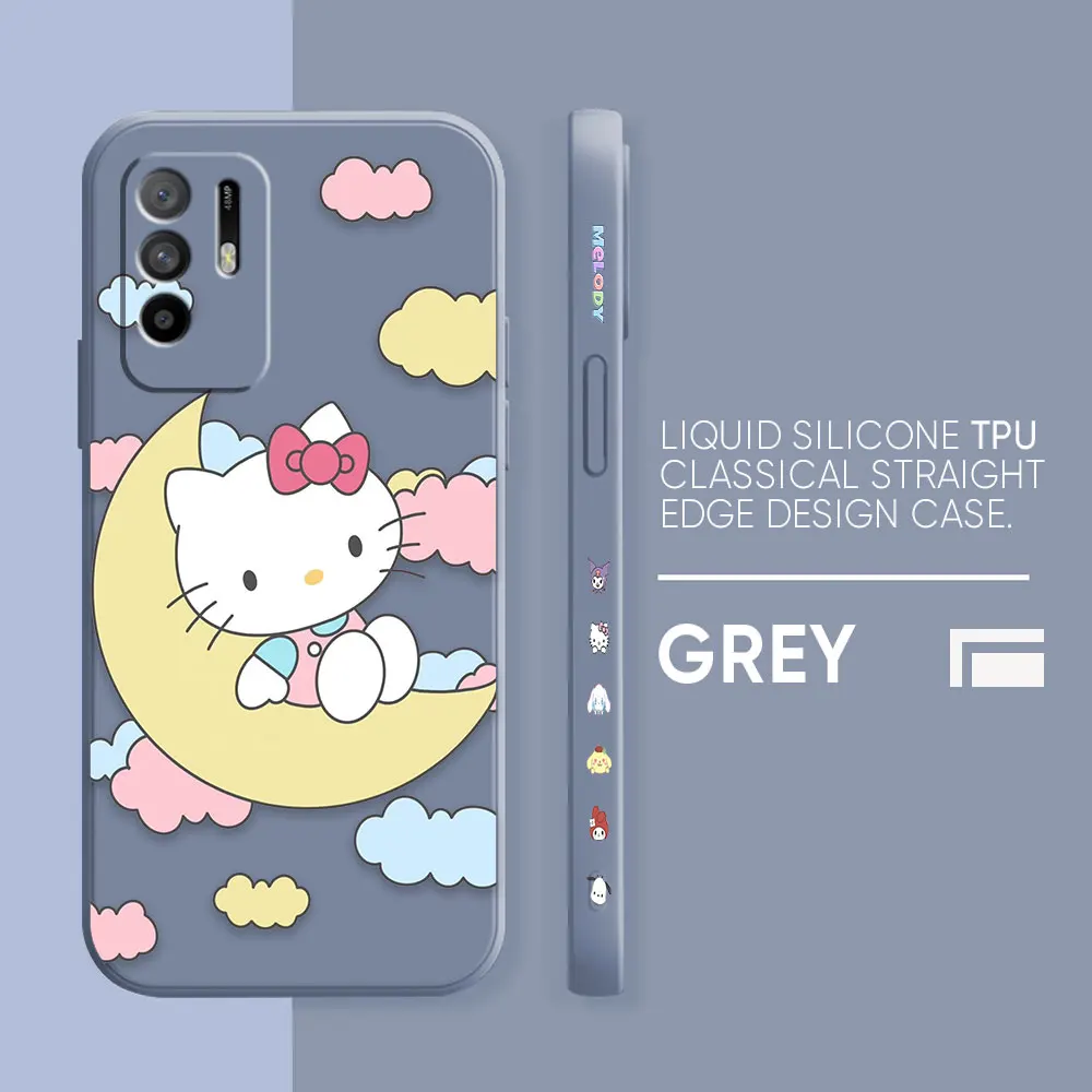 thumbnail image 1 of Case For OPPO A52 A54 A55 A57 A59 A93 A83 A92S A93S 4G 5G A16 Colour Simple Liquid Silicone Case Cute Hello K-Kitty Cat, 1 of 5