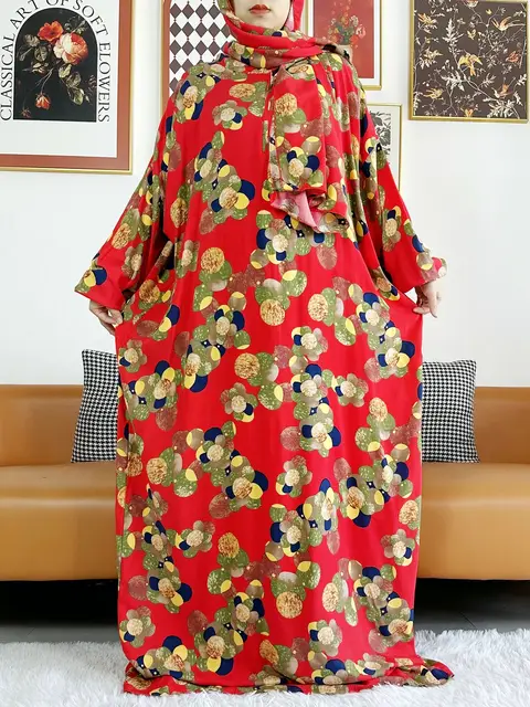 2025 coton musulman dame Abayas Ramadan vêtement de prière dubaï turquie moyen-orient Femme Robe ample Robe africaine Turban Joint