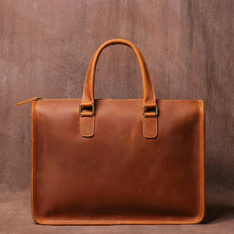 LUOKIR Real Leather Handbag Men Vintage Crazy Horse Cowhide Office Computer Bag Simplicity Business Briefcase For 14 Inch Laptop 3