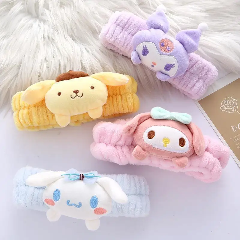 

Cartoon Cosplay Plush Toys for Sanrio Kuromi Melody Plushie Dolls Face Wash Makeup Hairband Non Slip Elastic Hair Accessories