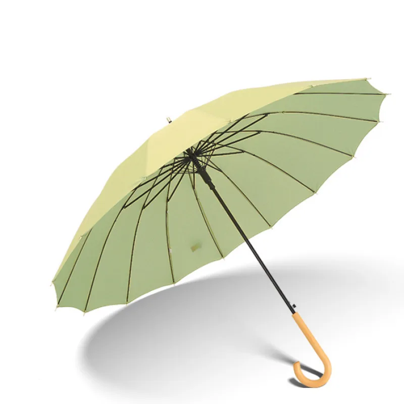Women's Curved Handle Rain and Shine Umbrella Large Long Handle Umbrella Automatic Straight Rod Curved