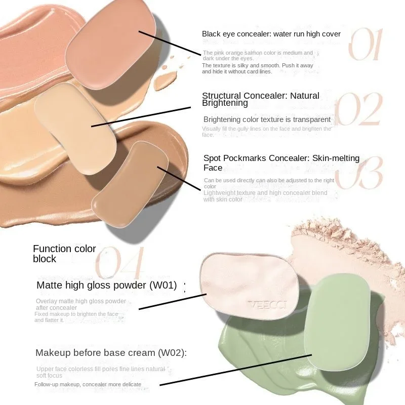 VEECCI Four Colour Concealer Palette Conceal Dark Eye Circles & Pimple Marks Long Lasting Hydrating Concealer Cream