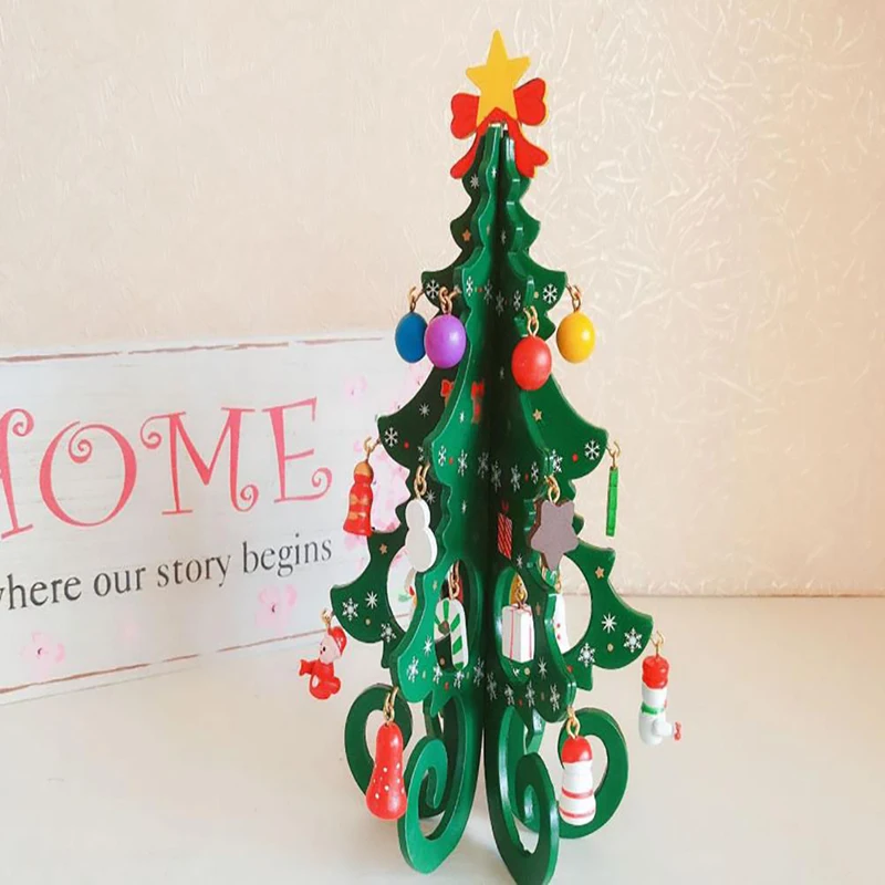 christmas tree ornaments collapsible christmas tree mini christmas tree Christmas Tree Children's Handmade DIY Stereo Wooden Scene Layout