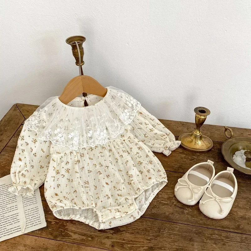 

Cute Baby Girl Romper INS Autumn Princess Newborn Long Sleeve Lace Collar Flower Bodysuit Cotton One-Pieces Outfit Clothes 0-24M