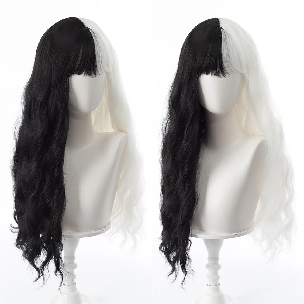 Black and White Curly Synthetic Fiber Wig for Women