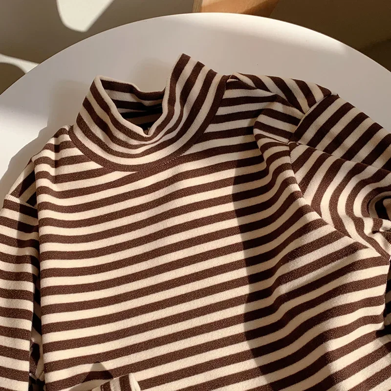 2-10T Toddler Kid Tshirt Baby Boy Girl Clothes Autumn Winter High Collar Cotton Infant T Shirt Striped Basic Tee Top Outfit 6