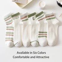 6 Pairs of Women's Four Season Simple Striped Flower Sweet College Style Fashionable Versatile Summer Breathable Mid Tube Socks 2