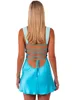 Mozision Patchwork Sleeveless Sexy Mini Dress For Women Robe Satin Strapless Backless Lace-up High Waist A-line Club Dress 4