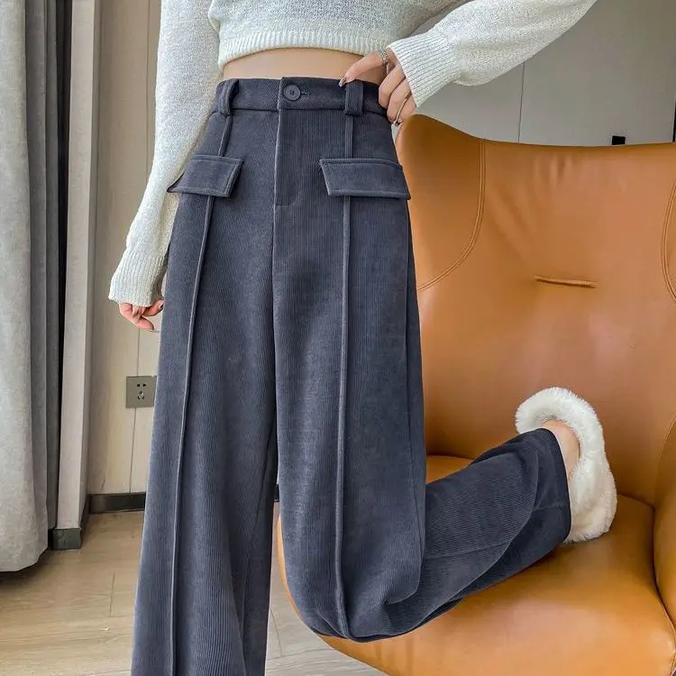 Wide Leg Pants Women Hight Waist Vintage Straight Casual Pants Fashion Pocket Draped Suit Streetwear Trousers