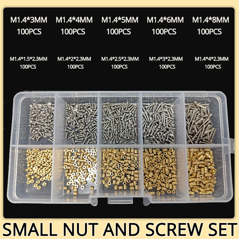Brass Insert Nut Stainless Steel Phillips Screw Set M1.4 M1.6 M2 M2.5 Hot Melt Heating Nuts Inserts For 3d Printer Bolt Kits