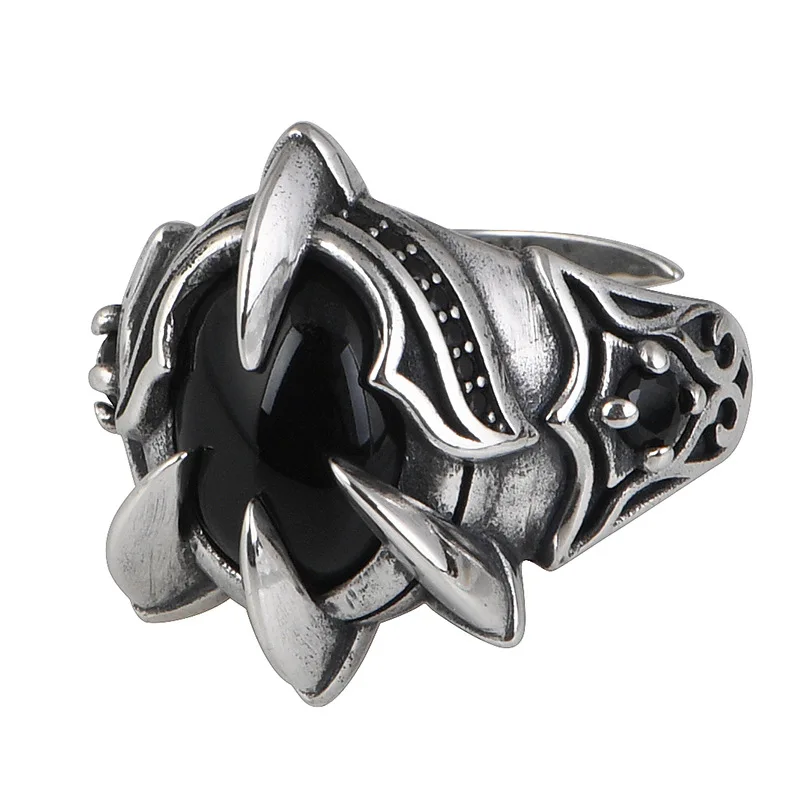 

Retro 925 Sterling Silver Eagle Claw Ring with Cubic Zirconia for Men,Adjustable