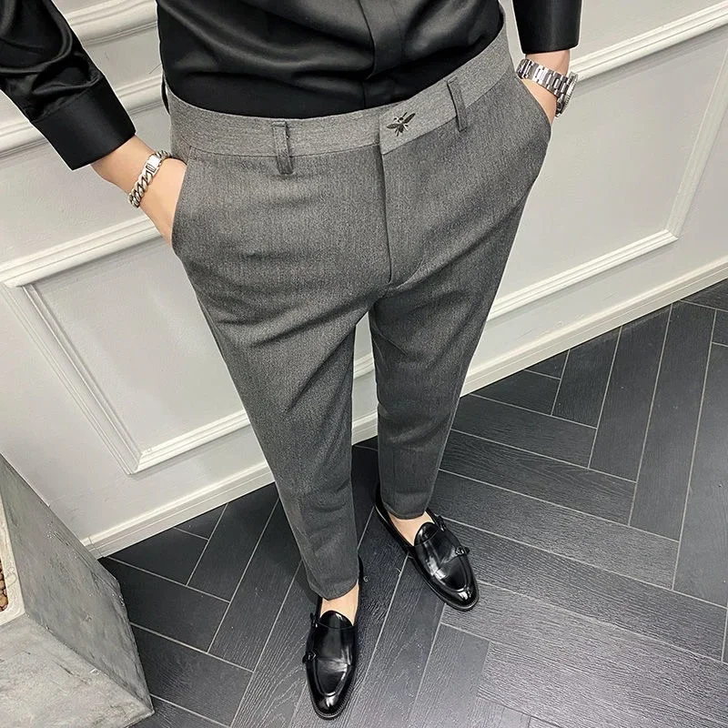 

High quality suit trousers 2024 spring new men's business fashion casual small feet slim trousers men's clothing pants size 4042
