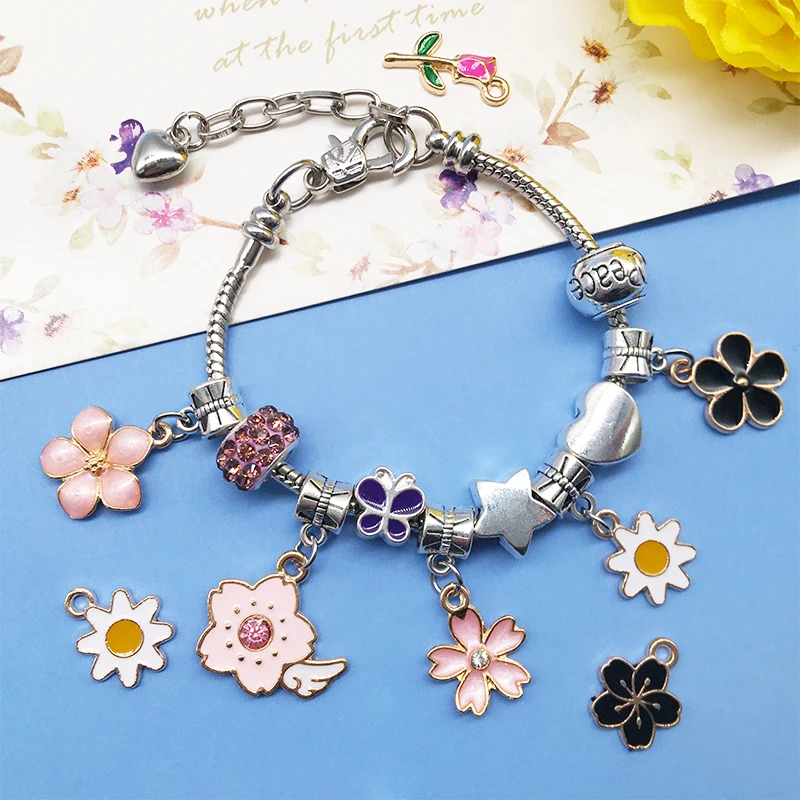 믹스 60 Pcs 도매 에나멜 꽃의 매력 로즈 사카루 데이지 펜던트 목걸이 팔찌 귀걸이 DIY 쥬얼리 결과 만들기