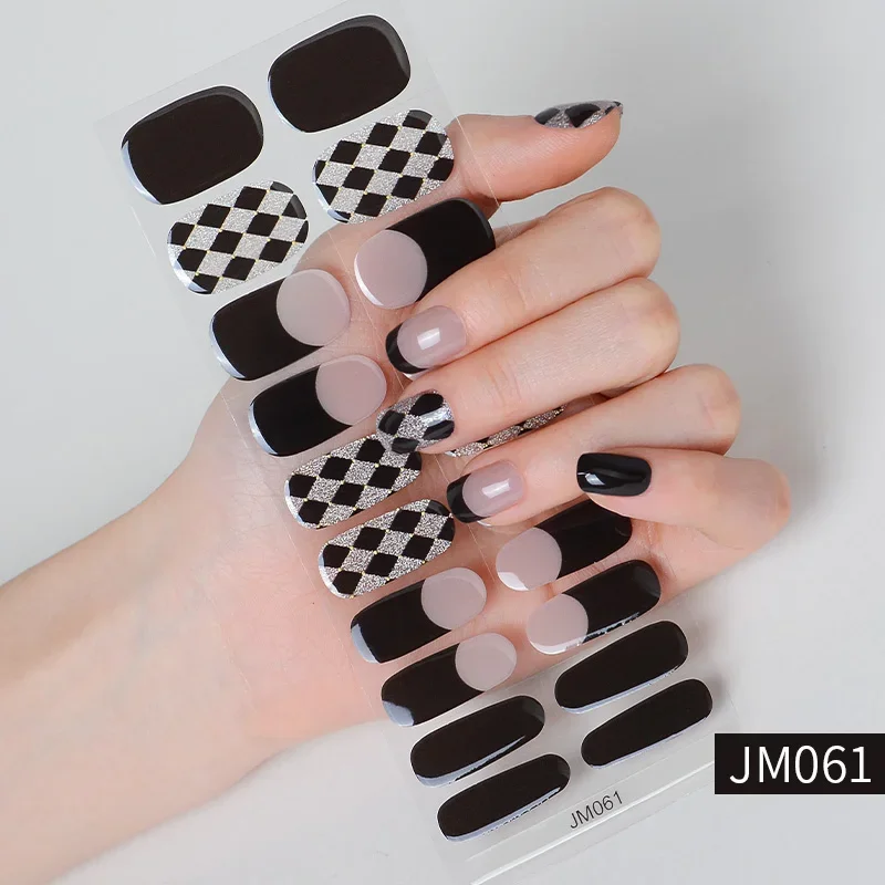 20 Tips Adhesive Waterproof Long Lasting Black Cat Eye Semi-Cured Gel Nail Strips Patch Sliders Gel Nail Stcikers UV Lamp Need