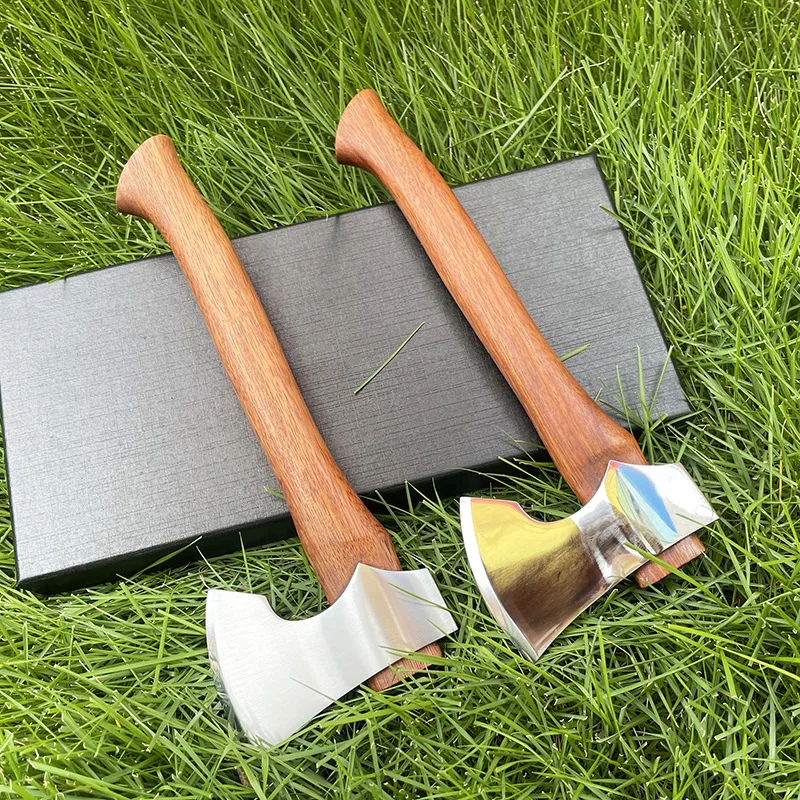 21.5cm Stainless Steel Sharp Mountain Axe Outdoor Camping Survival Felling Axes Sandalwood Handle Fixed Blade Knife With Case 2