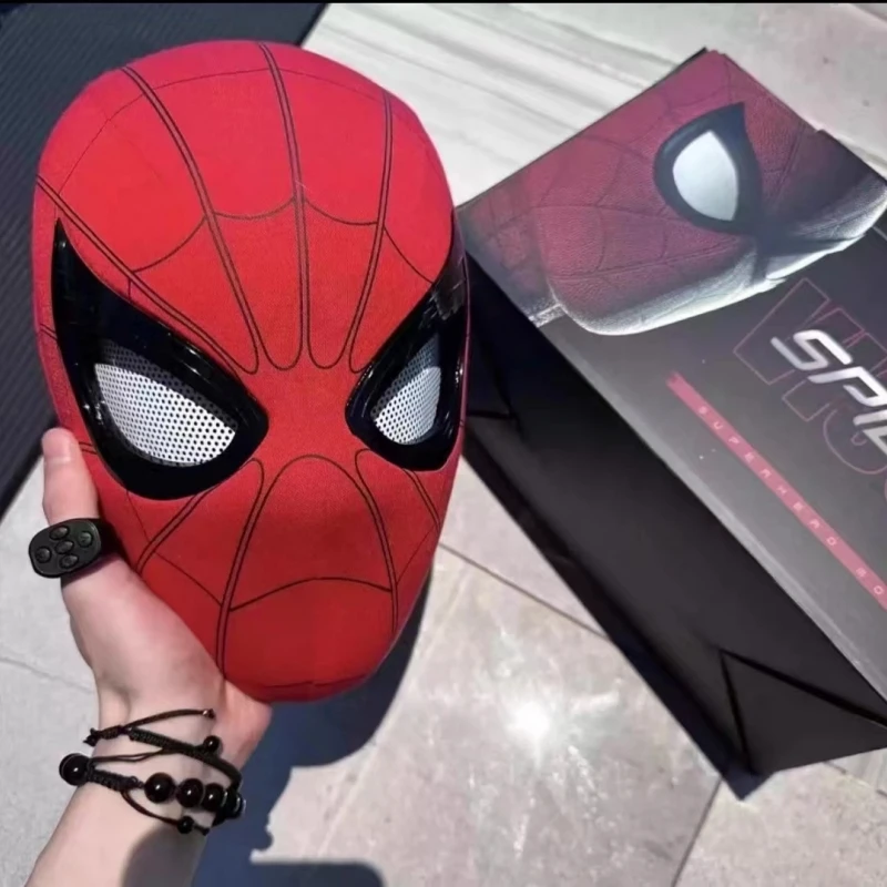 

In Stock Mascara Spiderman Headgear Cosplay Moving Eyes Electronic Mask Spider Man 1:1 Remote Control Elastic Toy For Funny Gift