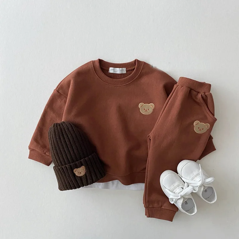 thumbnail image 1 of Conjunto de Sudadera con capucha para niños, suéter bordado de oso, ropa para niños pequeños, pantalones sólidos de 1 a 3 años, 2 piezas, primavera y otoño, 1 of 5
