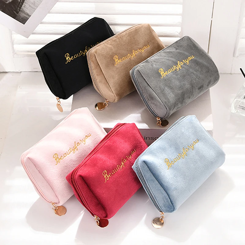 

Girls Velvet Organizer Cosmetic Bag Vintage Soft Toiletry Package Women Travel Makeup Bags Lipstick Pouch Beauty Case Pouch