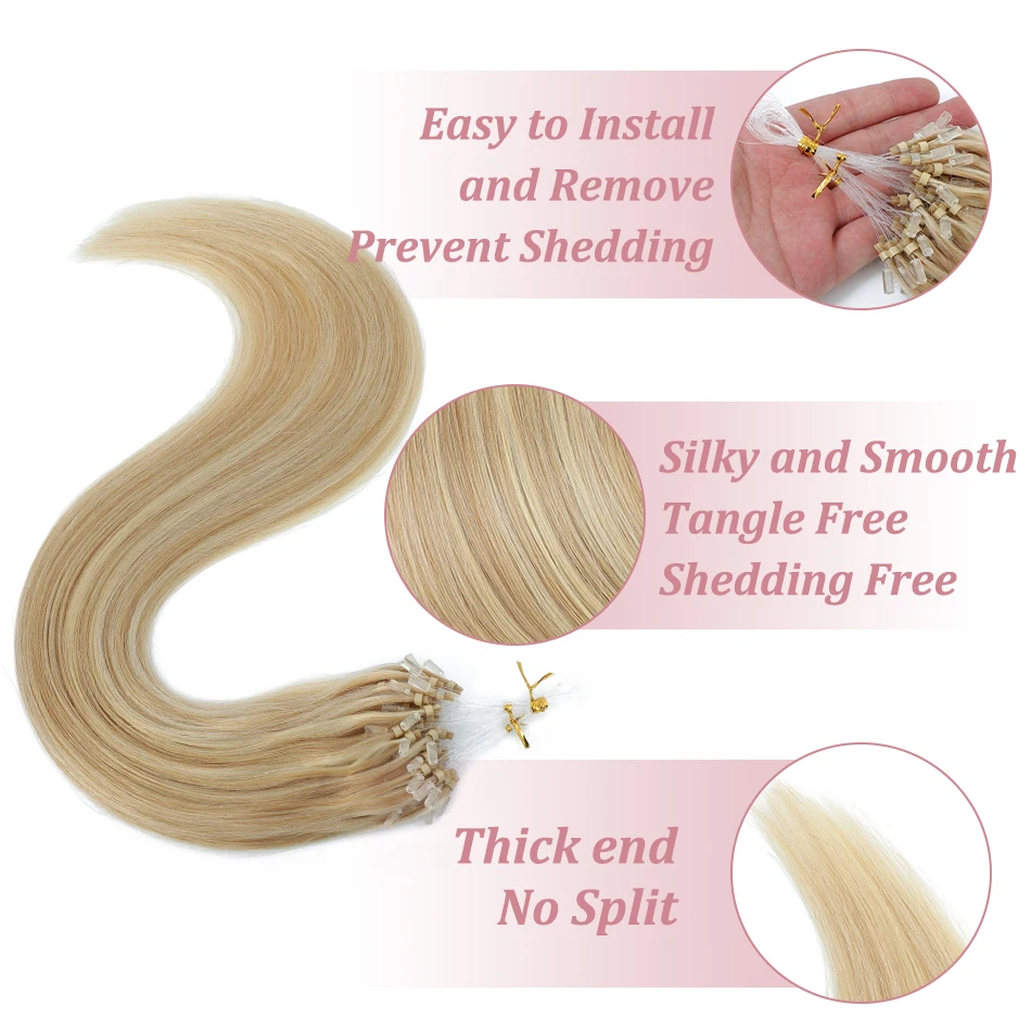 Micro Loop Human Hair Extensions 50Strands/Pack Brazilian Straight Keratin Remy Hair Natural Fusion Extensions For Women