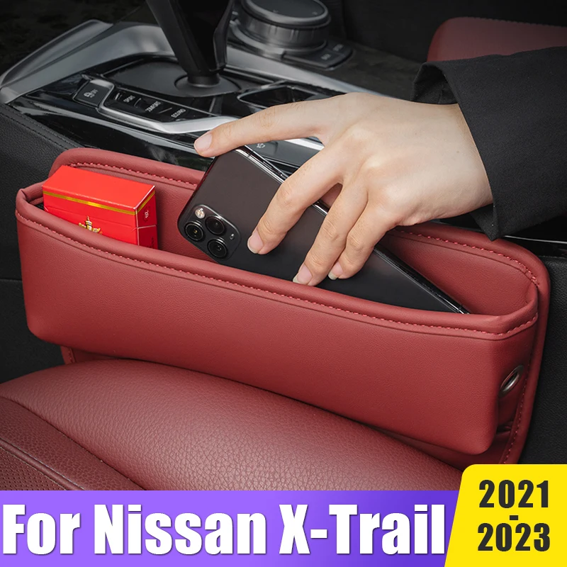 

For Nissan X-Trail T33 2021 2022 2022 PU Leather Car Seat Crevice Storage Box Universal Card Phone Holder Organizer Accessories