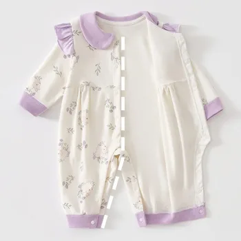 0-18 أشهر الطفل بذلة ربيع الخريف نمط بذلة الدانتيل طوق بأكمام طويلة القطن الخالص الوليد طفلة الملابس في الهواء الطلق 5