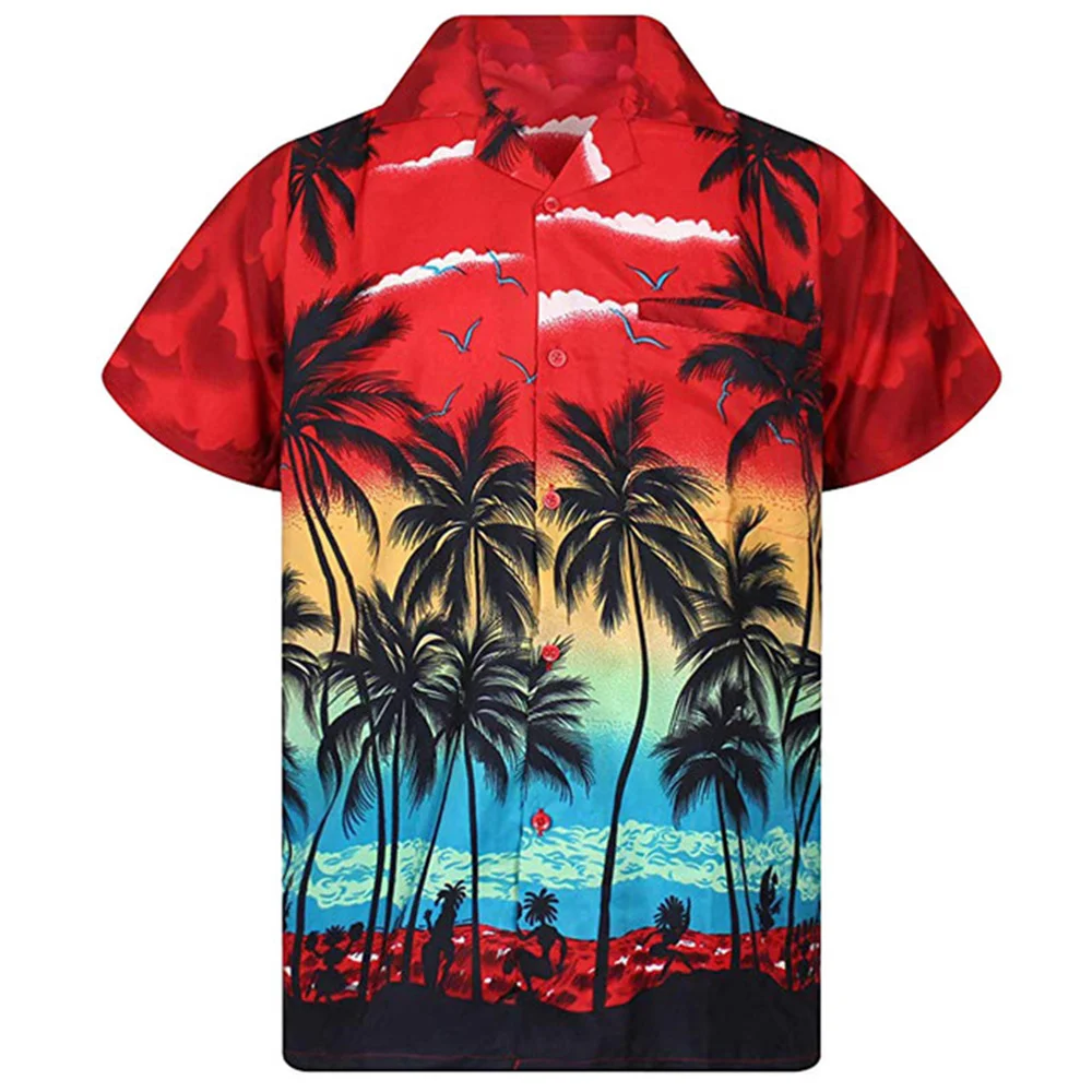 2022 Men's Hawaiian Shirt Summer Casual Fashion 3d Print Shirt For Men Loose Beach Tops Coconut Tree Printed Shirt Men