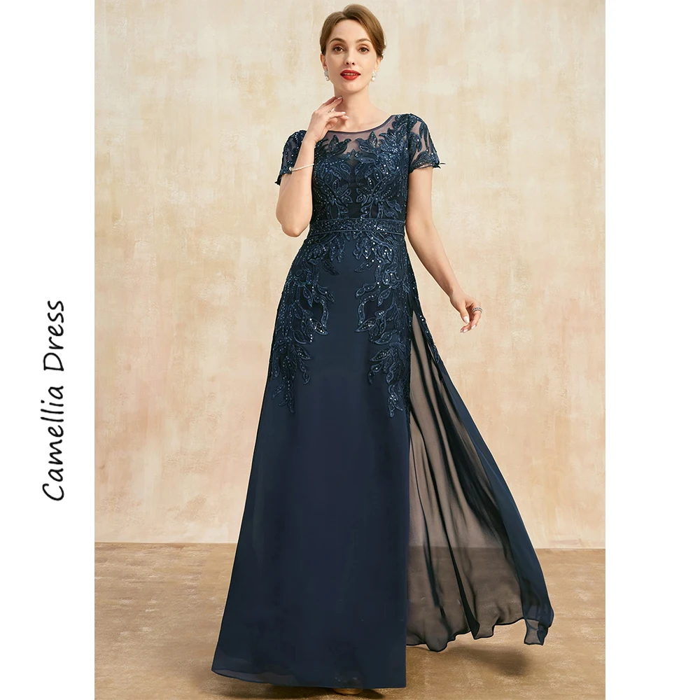 

New Sheath Evening Scoop Illusion Dress Elegant And Pretty Women's Dresses Chiffon Sequins Mother of the Bride Dresses Vestido