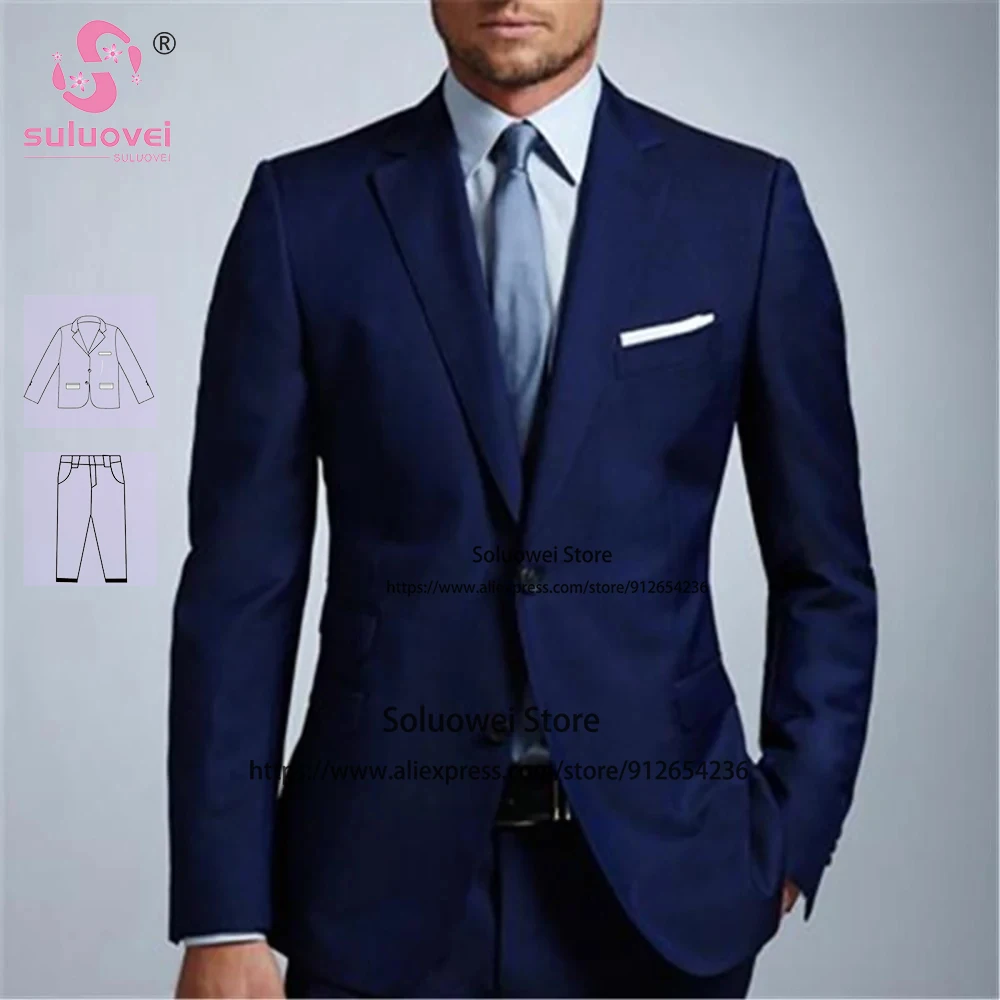 

Classic Business Slim Fit Suits For Men Custom Made 2 Piece Pants Set Party Prom Groom Wedding Tuxedo Costume Homme Pour Mariage