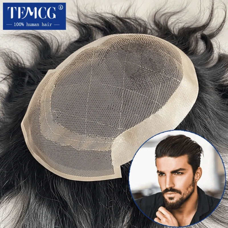 

OCT-Male Hair Prosthesis Lace and Pu Base Man Wig Breathable 100% Natural Human Hair Male Wig Exhaust Systems Unit Free Shipping