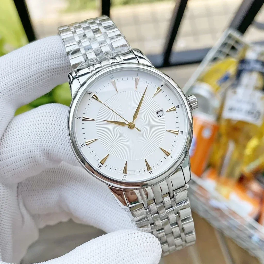

Роскошные Новые Мужские автоматические механические часы 40 мм с белым циферблатом модные часы