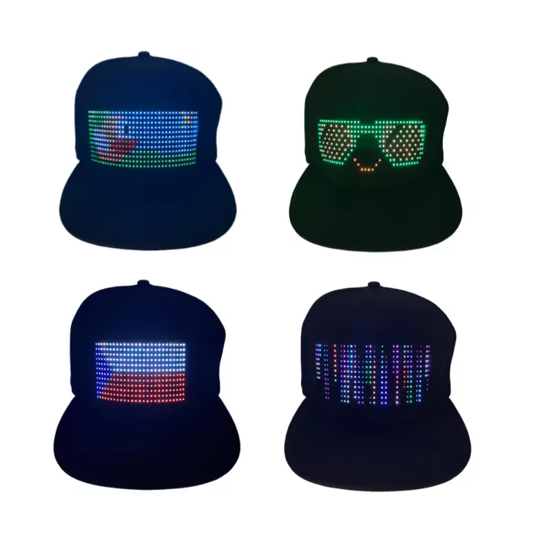 Bluetooth LED Hat RGB Four Color Programmable Matrix Board Baseball Hat DIY Soft Cotton Screen Cap USB Rechargeable Pixel led light led modules led module
