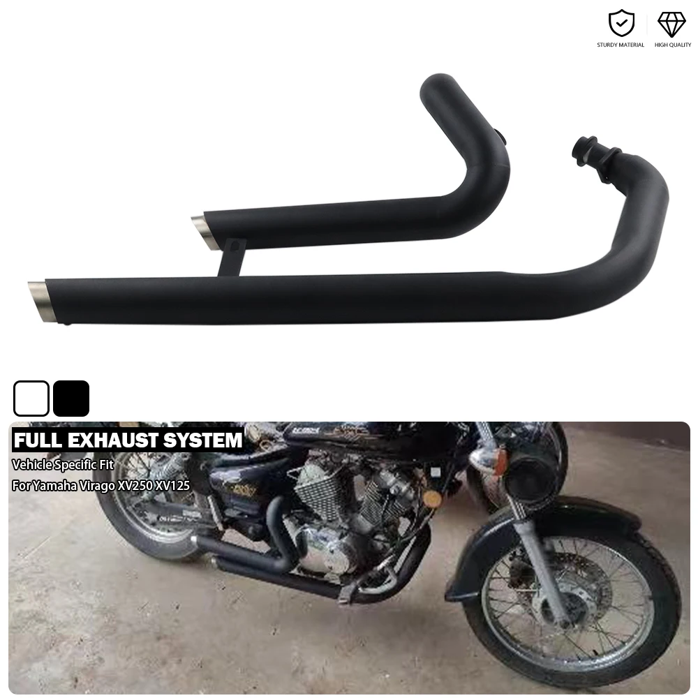 

Chrome/Black 2-Into-2 Full Exhaust System Dual Silencer Twin Slash Cut Muffler End Fits For Yamaha Virago 125 XV 250 XV250 XV125