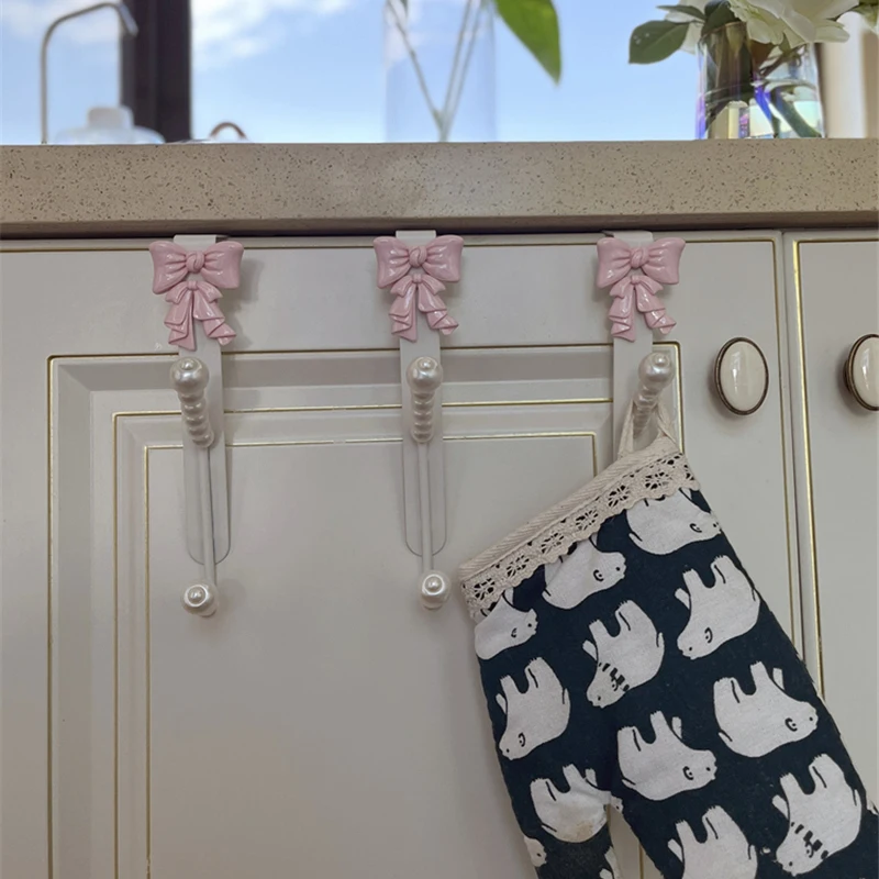 Iron Hook French Bow Pearl Double Door Rear Hangers Cabinet Door Clothes Hook Kitchen Hanger Rack Home Decor Organization