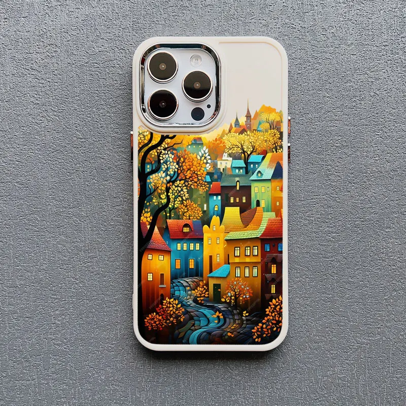 Blätter Herbst Waldhaus Silikon Handyhülle für iPhone 16 Pro Max 12 13 11 14 15 Plus Pro Max X XS XR Schutzhülle – Detail 8