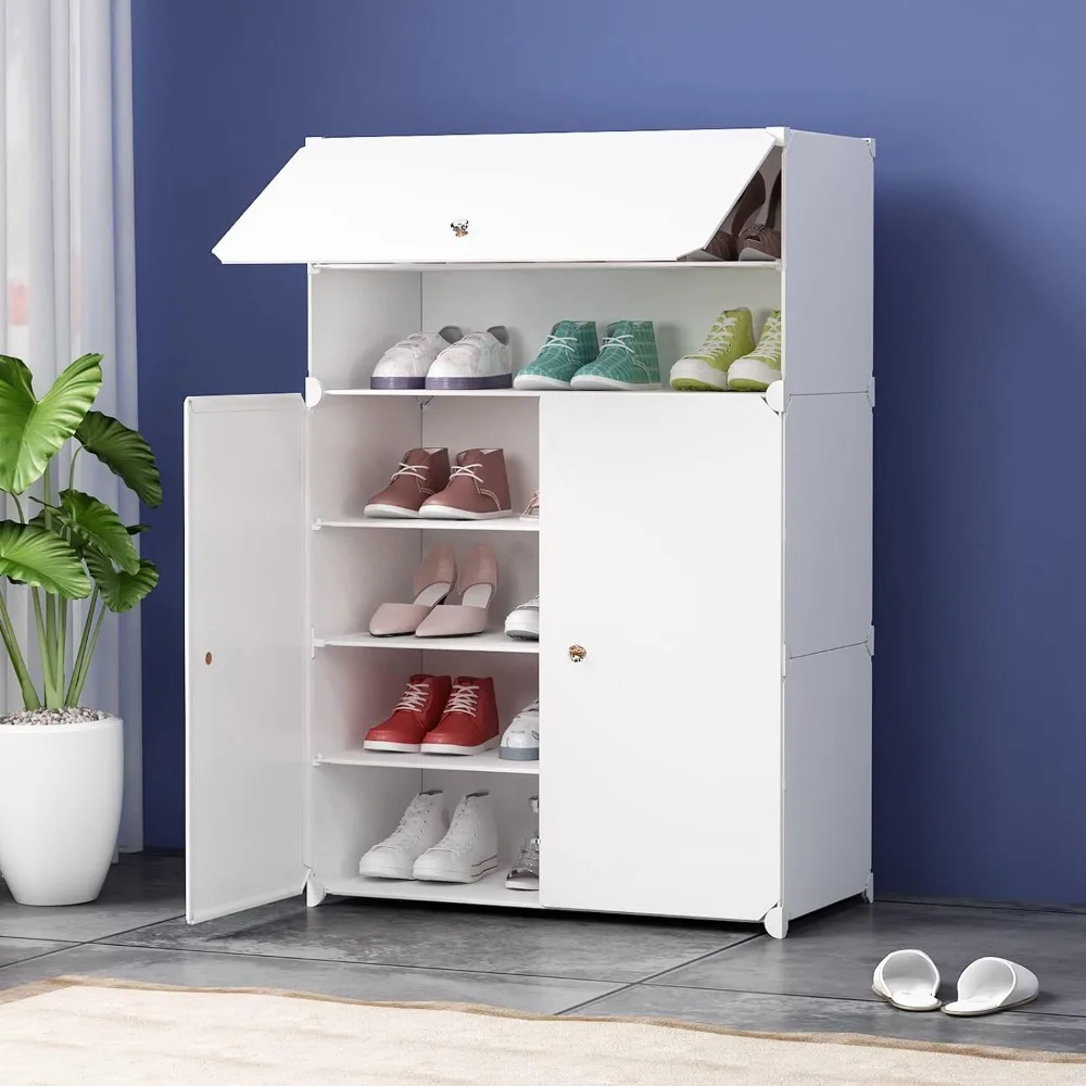 

Shoe Rack Organizer 6-Tier Shoe Cabinet Expandable Free Standing Shoe Rack Portable Shoes Organizer Covered Rack White Room