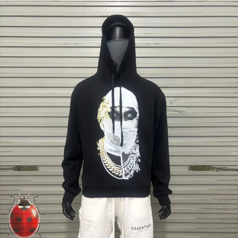 IH NOM UH NIT Close Eye Man Knit Masker Pearls Flower Print Hoodies Men Women High Quality Oversize Casual Cap Sweatshirt