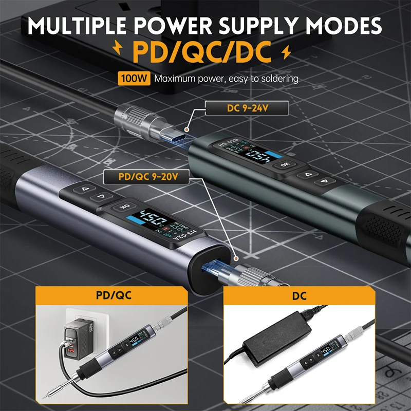 Electric Soldering Iron Soldering Iron FNIRSI HS-02 TYPE-C Electric Soldering Iron Adjustable Temperature Portable Digital Solder Station Tips 100W HS-02A HS-02B