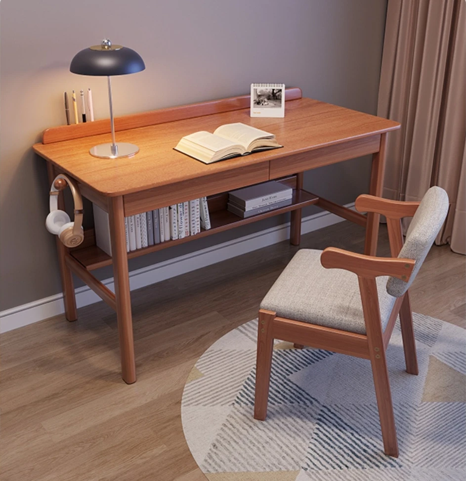 Bureau d'étude moderne à deux tiroirs en bois massif, bureau à domicile en bois d'hévéa pour ordinateur portable pour enfants, élégant et Durable
