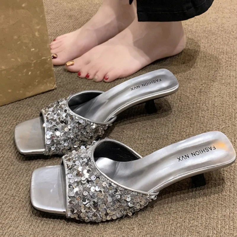 

Women Sandals Ladies Square Heels Elegant Slippers Summer Casual Female High Heels Sexy Ladies Sandals Fashion Party Sandals