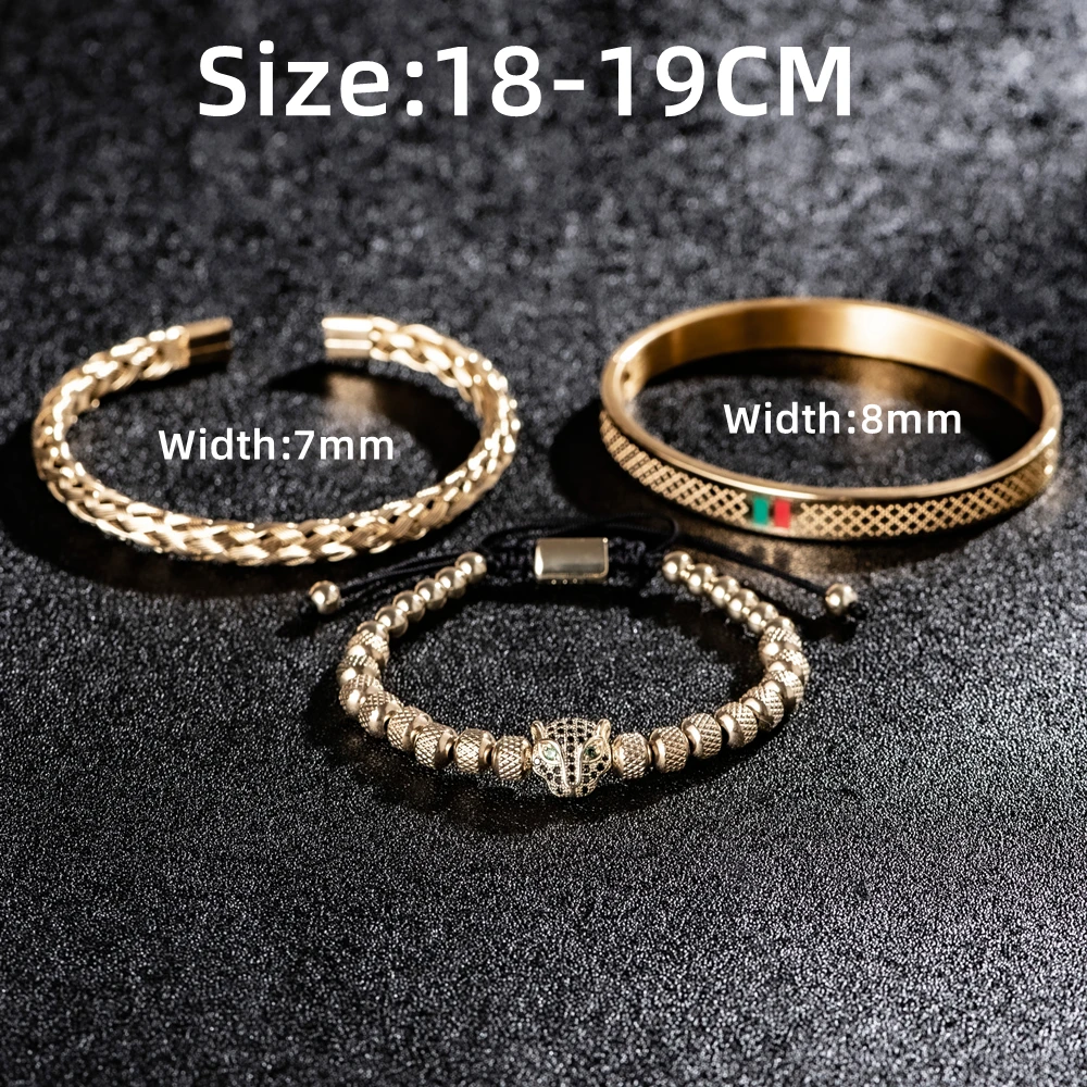 Bracelet Jewelry Luxury Handmade Braiding Men Pave CZ Leopard Head Enamel Green Red Stainless Steel