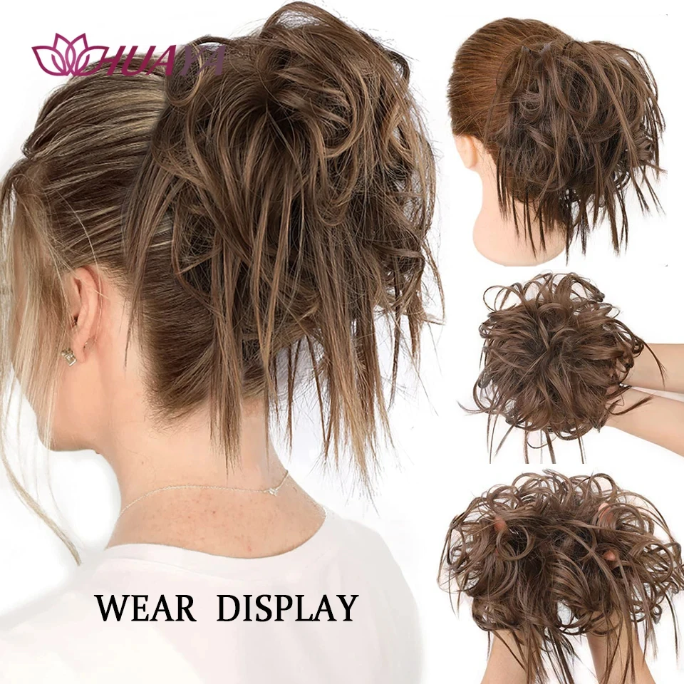 HUAYA-Bun De Cabelo Elástico Sintético, Extensões De Cabelo Bagunçado, Pony Tail Updo, Scrunchie Donut, Capa Hairpiece para Mulheres