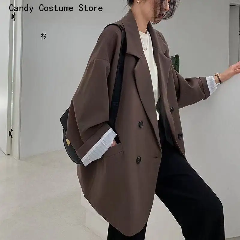 Simple Office Lady All-match Outwear Pockets Retro Elegant Formal Colleges Femme Pure Color Blazers Women
