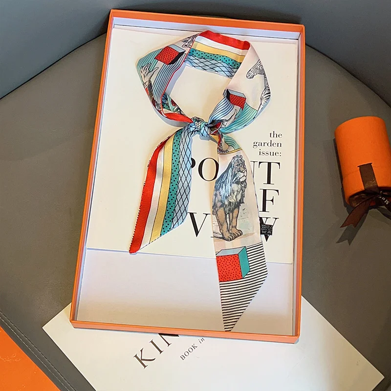 

New Zoo Ribbon DIY New Silk Scarf Women In Summer Luxury Headscarf Wrap Bag Ribbon Women's Neck Scarf Shawl Hairband